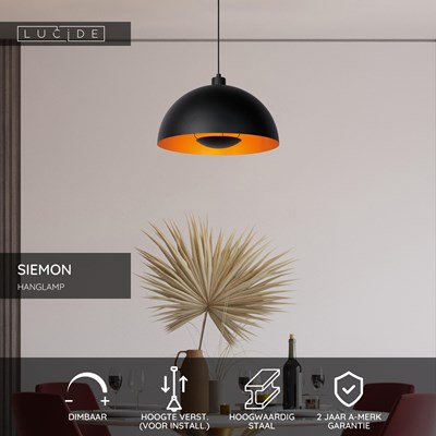 Lucide SIEMON - Hanglamp - Ø 40 cm - 1xE27 - Zwart